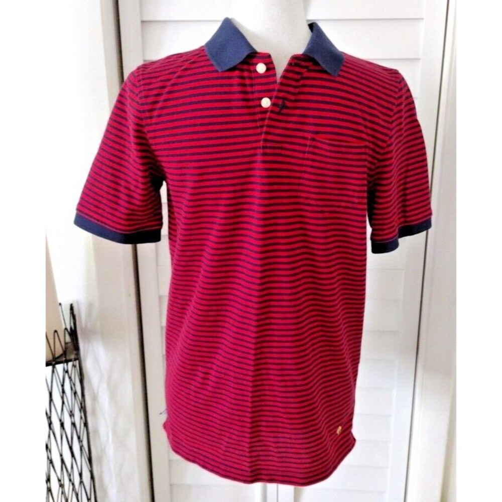 Brooks Brothers boys Red & Navy Striped Polo Collared Cotton Short Sleeve Polo L